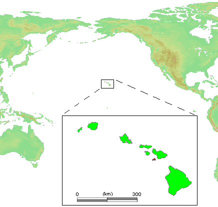 Locator map highlighting Kahoʻolawe in the Hawaiian Islands