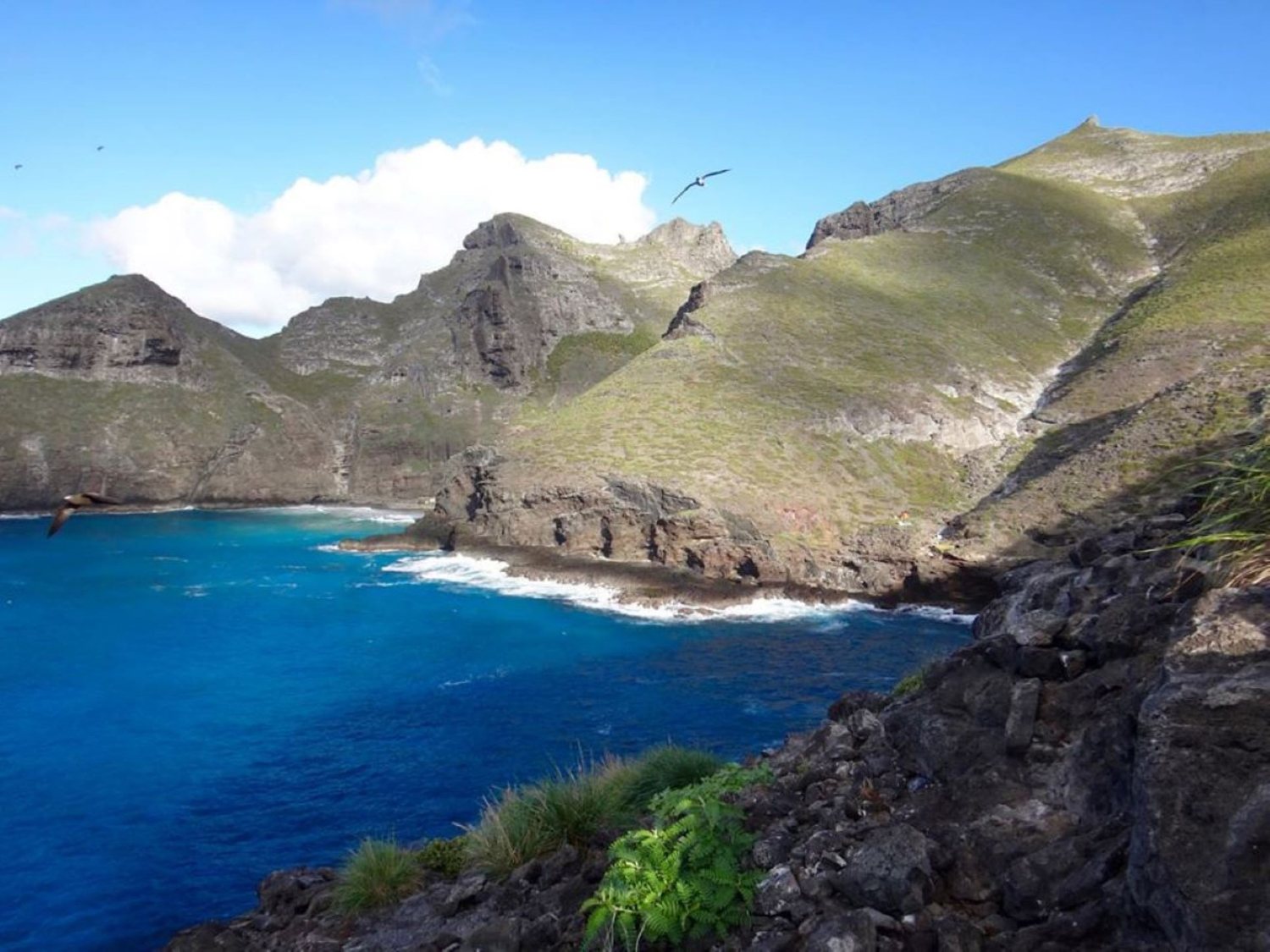 Nihoa Island rising steeply from the Pacific Ocean