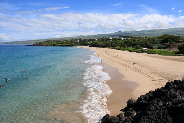 Hāpuna Beach's long curve of white sand and turquoise water