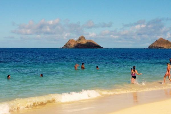 Turquoise water off Lanikai Beach with the Mokulua islets