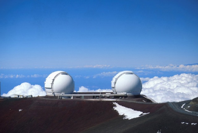 Twin W. M. Keck Observatory telescopes on Maunakea