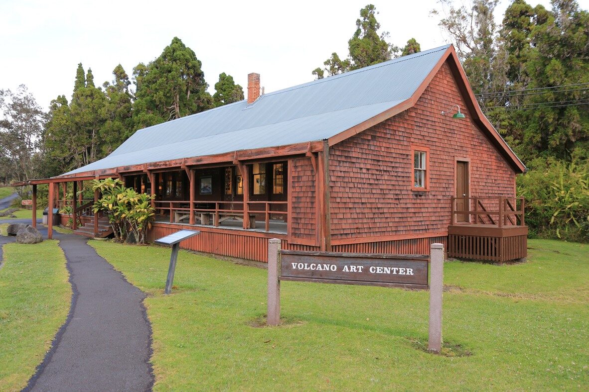 The Volcano Art Center's historic red-shingled gallery in Hawaiʻi Volcanoes National Park