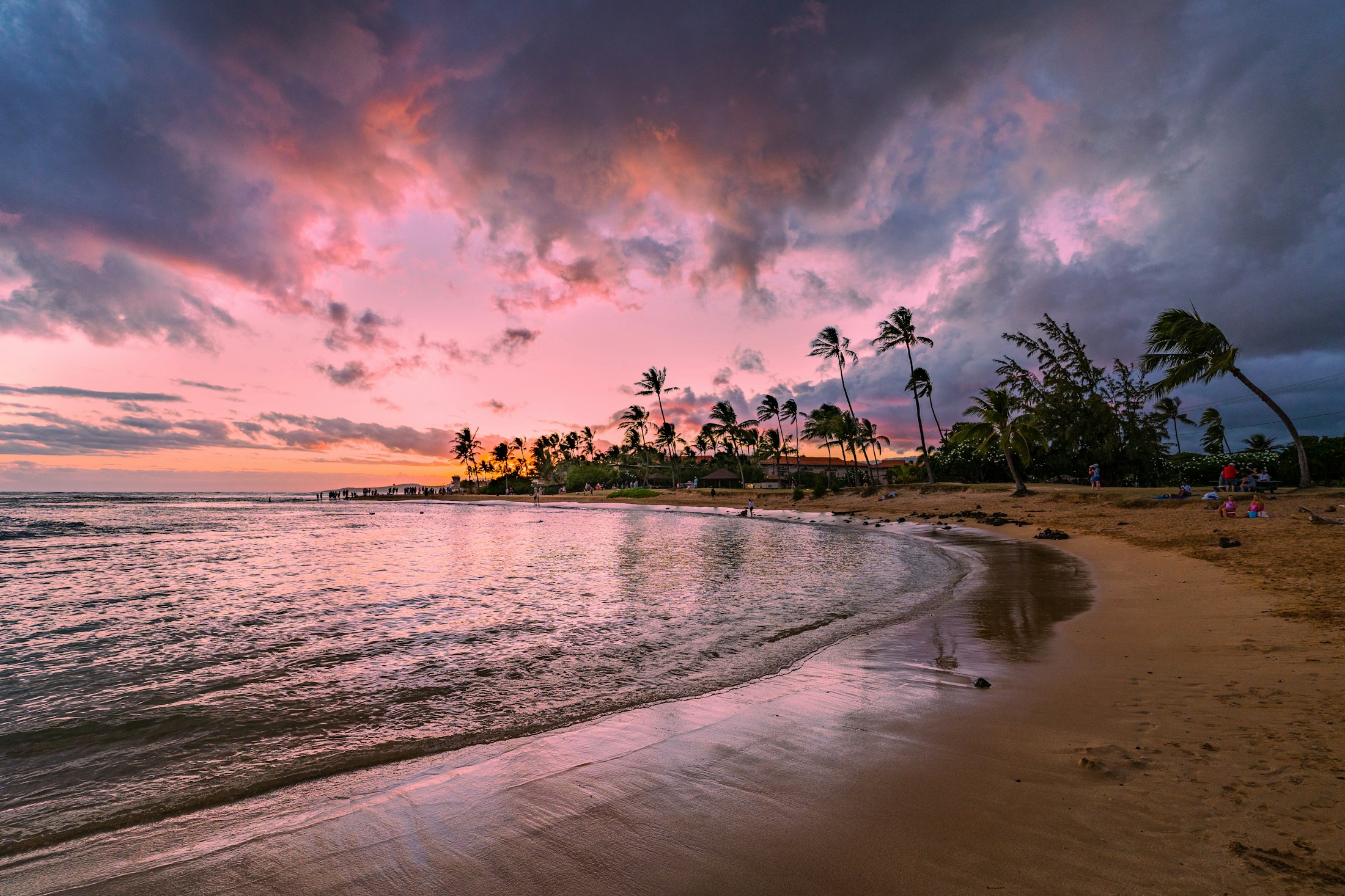 Poʻipū shoreline at sunset on Kauaʻi